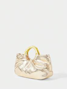 SHECARRY Women's Solid Color Pleated Elegant Handbag, Suitable For Work And Commuting - Gold - View 1