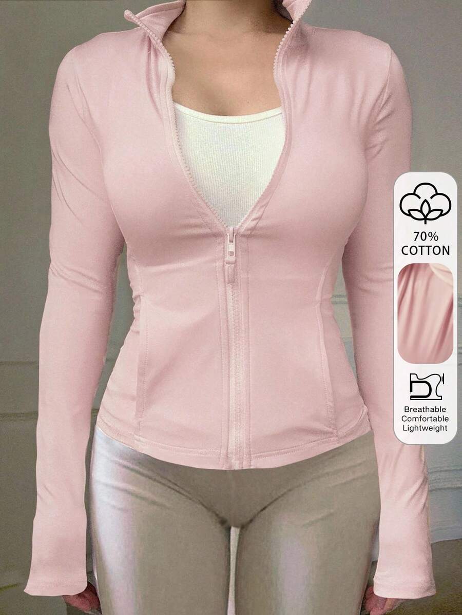 DAZY Áo khoác cardigan nữ dáng regular fit màu hồng, chất liệu cotton, thích hợp mặc tập thể dục mùa xuân. - Hồng - Xem 1