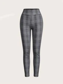 SHEIN PETITE Women's Casual Plaid Skinny Pants, Suitable For Commuting And Daily Wear, Spring And Summer Women Leggings - Black and White - View 4