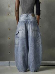 NEON BLANC 伐木工斜插口袋休闲百搭牛仔裤 - 藍色 - 查看 3