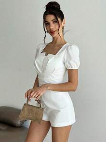 Firerie 女士优雅时尚通勤正式婚礼派对音乐节日常不对称高腰A字白色连体裤职业女装 - 白色 - 查看 5