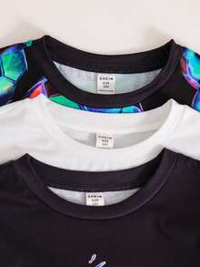 SHEIN 3pcs/Set Tween Boys' Casual Classic Cool Football Graphic Print Comfortable Short Sleeve T-Shirts, Suitable For Spring/Summer, Home, Outdoor, Matching Siblings - Multicolor - View 5