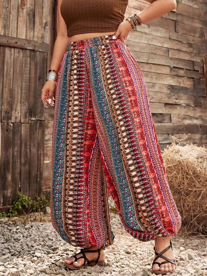 Ceyna Vintage Resort Beach Print Casual Loose Pants