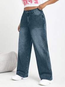 Firerie Jeans casuales de unicolor talla grande - Azul - Ver 4