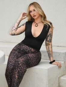 Arliah Women Deep V Neck Fitted Casual Tank Top, Spring/Summer - Black - View 1