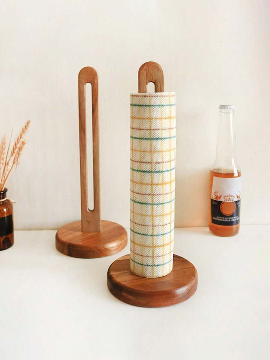 1 PC Solid Wood No Drill Paper Towel Holder Rack Multi Functional Storage Organizer For Kitchen Cling Film Plastic Bag Dispenser Space Saving Wall Mounted Home Organization Natural Color Farmhouse Decor Kitchen Essentials Storage Solution - Multicolor - View 1