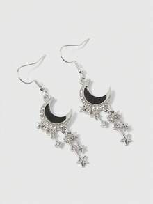 ROMWE Retro Gothic Crescent Moon & Star Design Earrings For Women - Silver - View 3