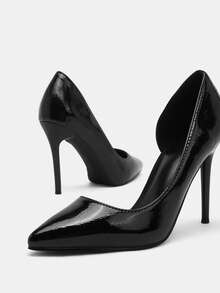 Glitzique Fall/Winter 2025 Retro European & American Sexy Nightclub Slimming High Heel Shoes, Super High Heel Pointed Toe Hollow-Out Shoes For Women,Elegant,Women Pumps,Elegant,Party Outfits - Black - View 4