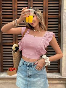 SHEIN Frenchy 女士纯色露背蝴蝶结衬衫 - 粉色 - 查看 7