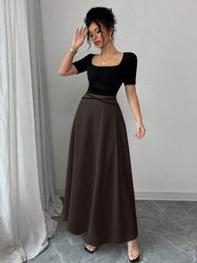 Vestido de mujer qipao elegante y entallado a la cintura, con manga corta, cuello cuadrado, diseño de lazo en la cintura y estampado floral de estilo chino novedoso - Multicolor 2 - Ver 5