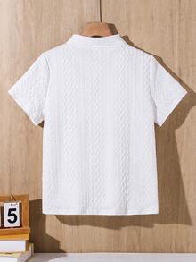 SHEIN 一件男童商务通勤日常纹理短袖Polo衫，适合休闲、学校郊游和轻松搭配，适合夏季返校和暑假穿着。 - 白色 - 查看 2