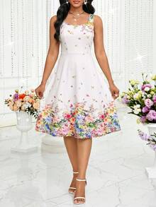 SHEIN Lady Women's Elegant Printed Dress & Jacket 2 Pieces Set - Multicolor - View 5