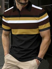 Manfinity Homme Men's Contrast Stripe Short Sleeve Polo Shirt - Multicolor - View 3