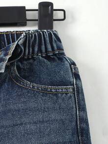 Tween Boy Pocket Distressed Tapered Casual Versatile Jeans - Dark Wash - View 9