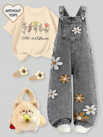 Girls' Floral Pattern Minimalist Bib Pants