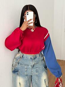 Maweii Women's Casual Loose Contrast Color Plus Size Sweatshirt, Suitable For Daily Casual And Sports Wear - Multicolor - View 1