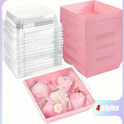 5 piezas/25 piezas/50 piezas Cajas de papel para charcutería con tapas transparentes seguras, contenedores cuadrados para postres, cajas para pastelerías para fresas, rebanadas de pastel, brownies y rollos de canela, adecuados para cajas de alimentos como dulces, chocolate, macarrones, pasteles y sándwiches, para bodas, fiestas y ocasiones especiales, accesorios de cocina, suministros de repostería, organización y almacenamiento de cocina