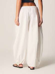 MISSGUIDED Lightweight Wide Leg Palazzo Pants With Elastic Waistband For Casual Summer Vacation Wear - White - View 3