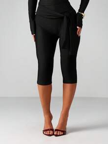 MISSGUIDED Quần lửng nữ cạp cao, kiểu dáng thời trang, thích hợp mặc đi làm, mùa xuân hè. - màu đen - Xem 1