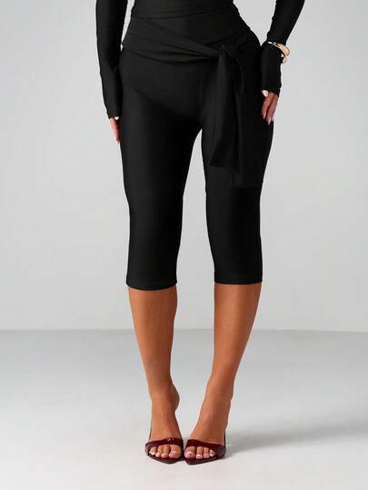 MISSGUIDED Women Capri Pants With Tie Waist Detail High Waisted Cropped Trousers For Spring Summer Casual Office Wear Fashion Bottoms