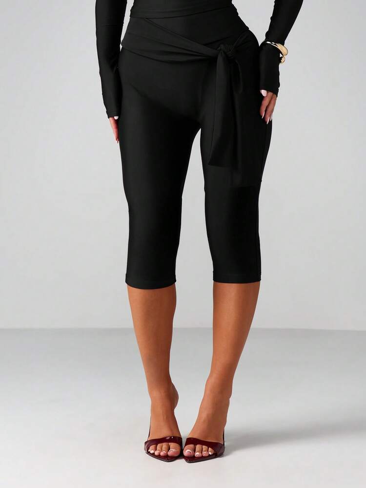 MISSGUIDED Women Capri Pants With Tie Waist Detail High Waisted Cropped Trousers For Spring Summer Casual Office Wear Fashion Bottoms