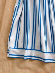 Soleia Women's Summer Vacation Beach Striped Ruffle Strap - Blue and White - View 5