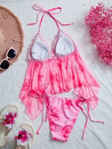 Swim Vcay Women's Floral Random Print Ruffle Spaghetti Strap Two Pieces Bikini Swimwear Set, Suitable For Summer Beach Vacation - Multicolor - View 2