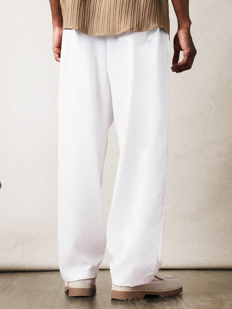 Wide Leg Linen Feel Look Casual Pants