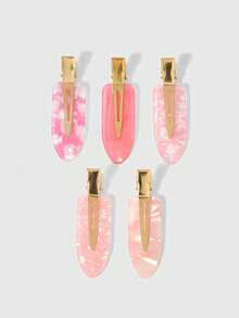 ROMWE Kawaii 5pcs Acetic Acid Invisible Pressure Clip Hair Clips Hair Claws Hair Slide Hair Barrettes, School Stuff, Hair Accessories - Pink - View 1