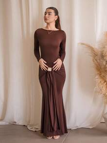 Andrea Bello Autumn/Winter New Arrivals Women Dress In Brown Fall Women Dresses Christmas Party Formal Dress New Year Eve Thanksgiving Holiday Long Business Casual Elegant New Years Clothing Photoshoot Dress Sexy Fashion Style,Tea Party Dress - Coffee - View 6