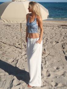 Sydney Algeri Casual Striped Backless Halter Crop Top, Summer - Multicolor - View 4