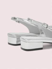 CUCCOO DOLLMOD Small Square Head Hollow Bow Back Strap Single Shoes Fashion Temperament Elegant Versatile Thick Heel Back Empty Commuting Sandals Women - Silver - View 4