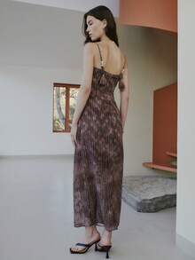 Nöista Slip Dress Features A Delicate Vertical Stripe Pattern With Subtle Floral Detailing With Adjustable Straps. Spring, Summer, Weeding Dress, Easter, Night, Formal Event, Woman. - Brown - View 2