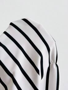 Soleia Women's Striped Halter Tie Top And Shorts Casual 2 Pieces Set - Black and White - View 7