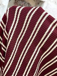 SHEIN Maternity Striped Round Neck Short Sleeve Fitted Casual Dress - Burgundy - View 7