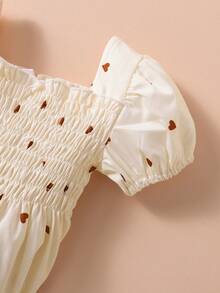 Souflis Souflis Baby Girl Heart Print Shirred Puff Sleeve Dress - Beige - View 4
