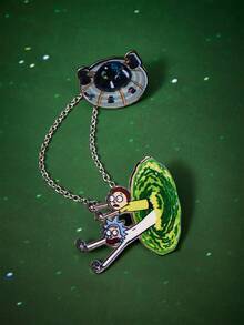 Rick and Morty X SHEIN 趣味卡通人物图案金属胸针 - 彩色 - 查看 2