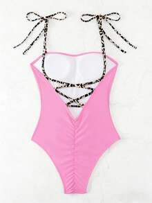 Swim Vcay Áo tắm liền thân hai dây họa tiết da báo dành cho nữ, ôm sát, phối màu tương phản, thích hợp cho bãi biển và mùa hè. - Nhiều màu - Xem 2