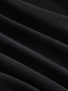 SHEIN MOD 加大码女士黑色透视网纱拼接褶皱T恤，蝴蝶装饰，短袖圆领修身款，适合春季派对 - 黑色 - 查看 3