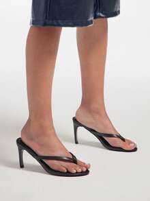 SHUZIA 女士极简主义套脚细高跟人字拖凉鞋 - 黑色 - 查看 2