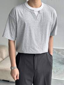 DAZY Men's Solid Color Crew Neck Grey T-Shirt, Summer - Multicolor - View 4