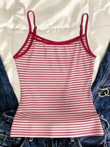 Glimmora Women's Striped Casual Versatile Daily Wear Camisole - Red - View 2