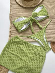 Swim Chiccia 3件套纹理无肩带海星比基尼性感泳装套装 - 綠色 - 查看 5