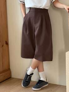 DAZY Tween Girls Solid Color Woven Wide Leg Pants, Fall - Brown - View 2
