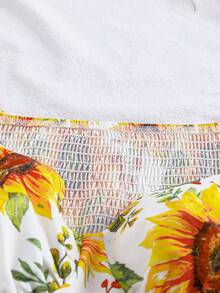 Sweetra Sunflower Print Waist Cinched Long Dress - Yellow - View 6