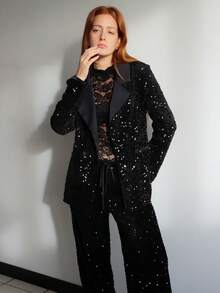 SILVIA DI SANTO Áo khoác Blazer chắp vá vải sequin rộng rãi thiết kế thời trang - màu đen - Xem 4