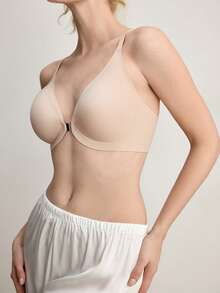 1pc Ocili Women Seamless Jelly Gel Metal Front Closure Racerback Bra - Apricot - View 3