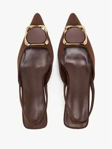 女士尖头露跟凉鞋，透气针织面料，细跟，舒适后带设计 - 棕色 - 查看 9