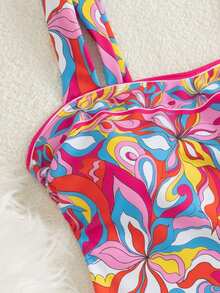 Swim Vcay Women's Beach Music Festival Spring/Summer Flower Printed Coarse Shoulder Strap Fashion Mature Bohemian Tankini Two Pieces Set - Multicolor - View 4