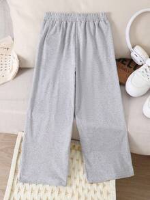 Autumn Back-To-School Girls' Wide Leg Pants,Spring/Summer Horse Print Light Linen Gray 3D Pleated Design,V-Shape Elastic Waist Soft Casual Trousers - Grey - View 2